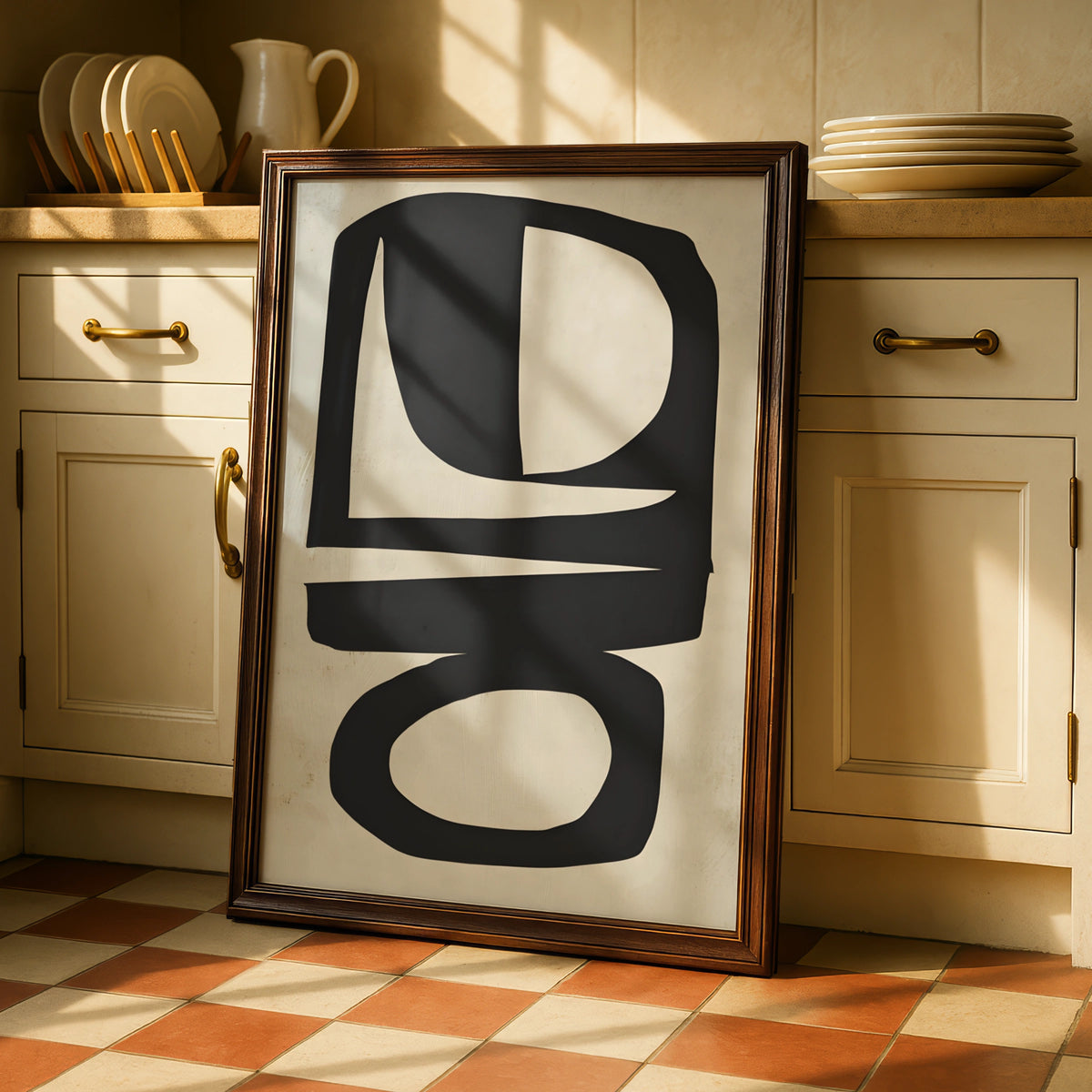 Abstract Monochrome Wall Art, Bold Black Shapes Print, Minimalist Neutral Poster, Modern Decor