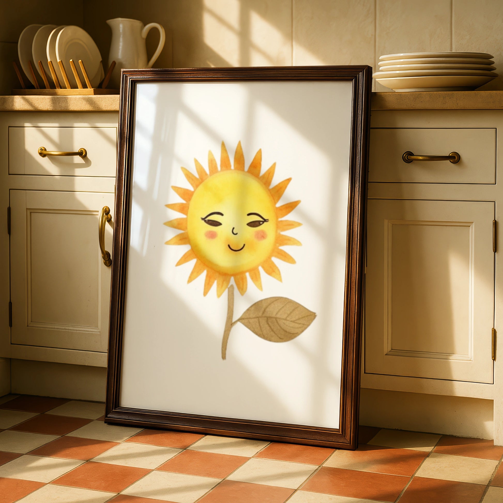Cute Sun Nursery Wall Art, Watercolour Sunflower Poster, Baby Room Decor, Yellow Kids Print
