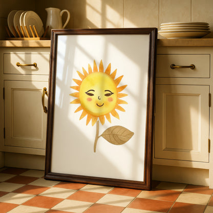 Cute Sun Nursery Wall Art, Watercolour Sunflower Poster, Baby Room Decor, Yellow Kids Print