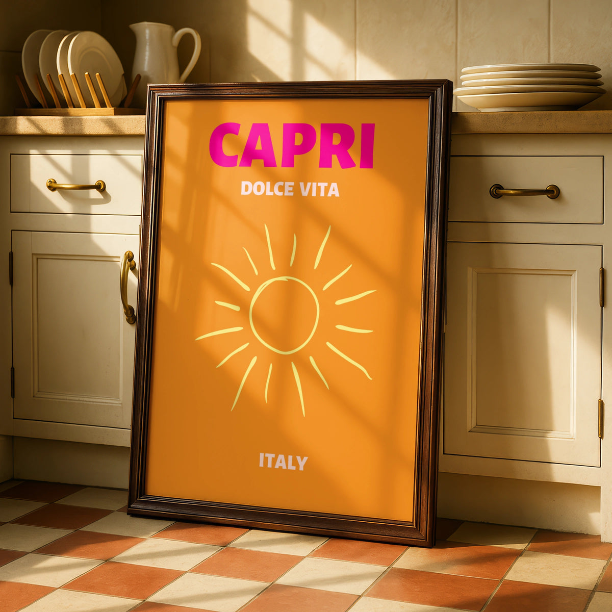 Capri Italy Travel Poster, Retro Sun Wall Art, Italian Holiday Print, Dolce Vita Decor