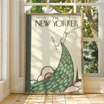 New Yorker 1926 Cover Poster, Art Deco Peacock Lady, Vintage Magazine Wall Art Print