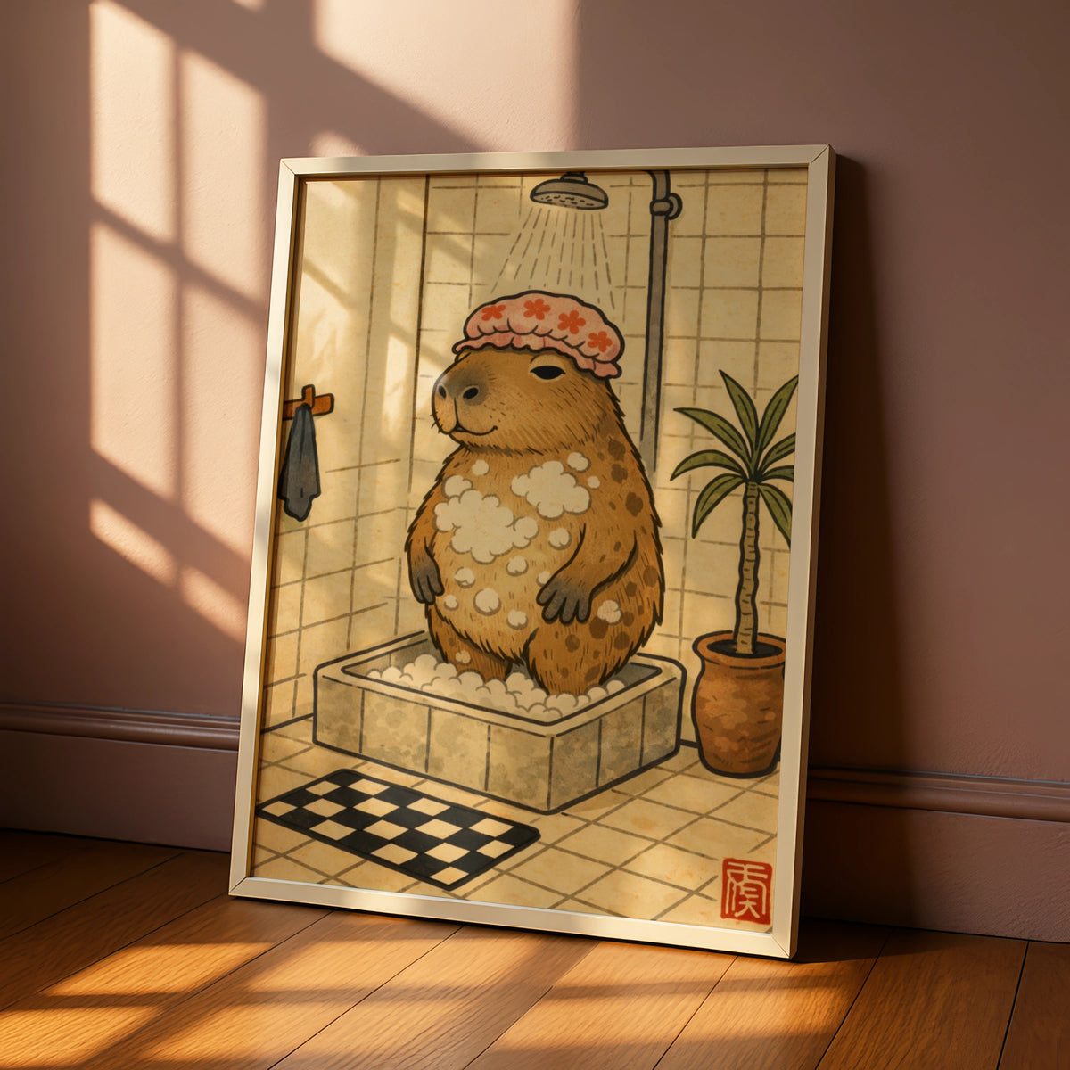 Capybara Shower Cartoon Poster
