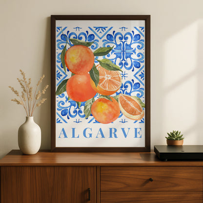 Algarve Orange Maximalist Poster, Portuguese Tile Wall Art, Blue Kitchen Print