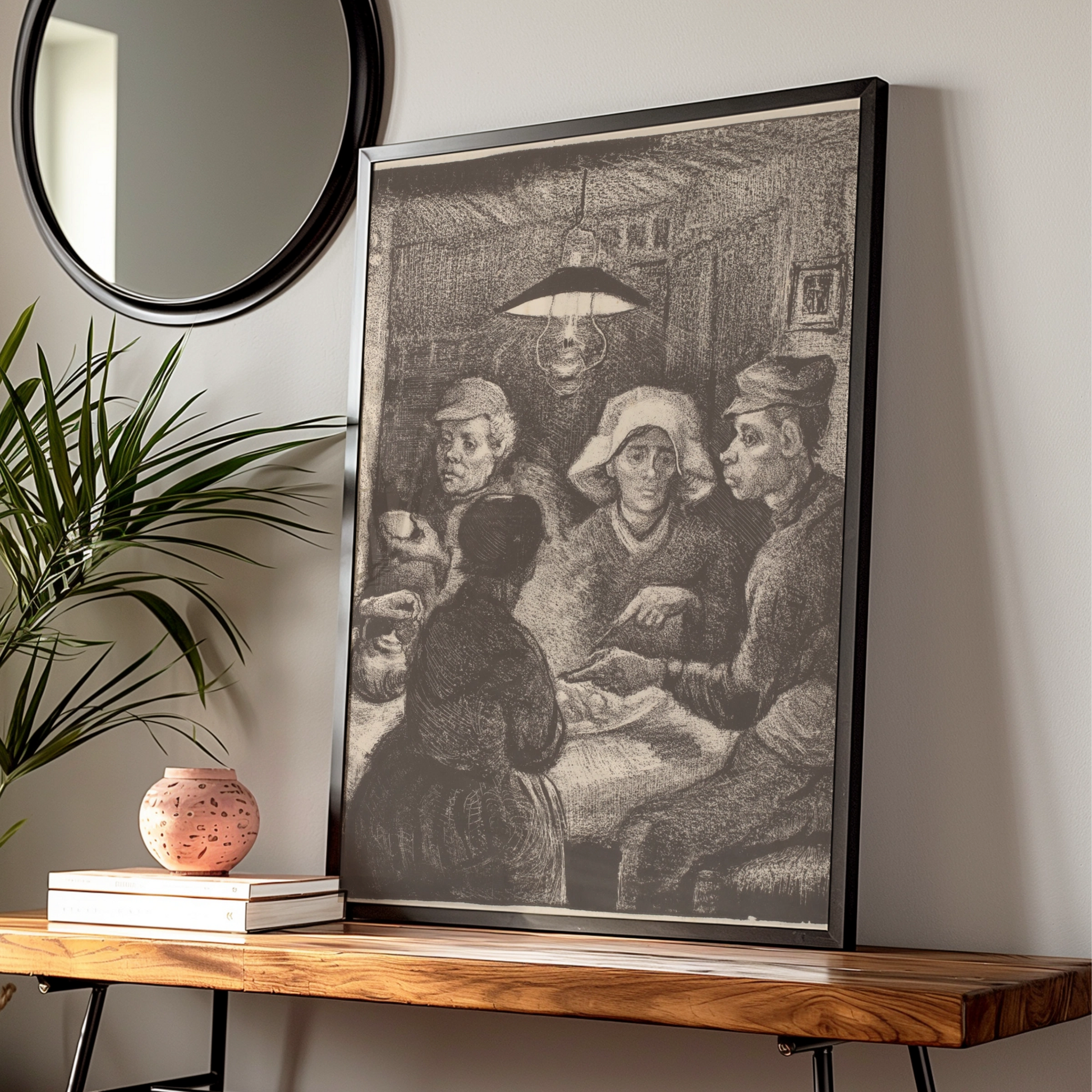 Van Gogh Potato Eaters Print, Dark Sepia Wall Art, Peasant Figures, Vintage Fine Art Poster