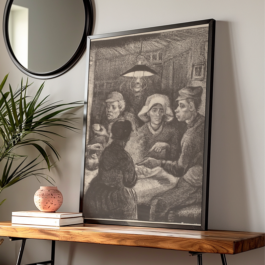 Van Gogh Potato Eaters Print, Dark Sepia Wall Art, Peasant Figures, Vintage Fine Art Poster