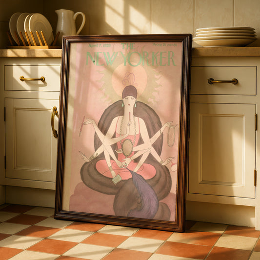 The New Yorker April 1928 Cover Poster, Art Deco Lady, Vintage Pink Wall Art Print