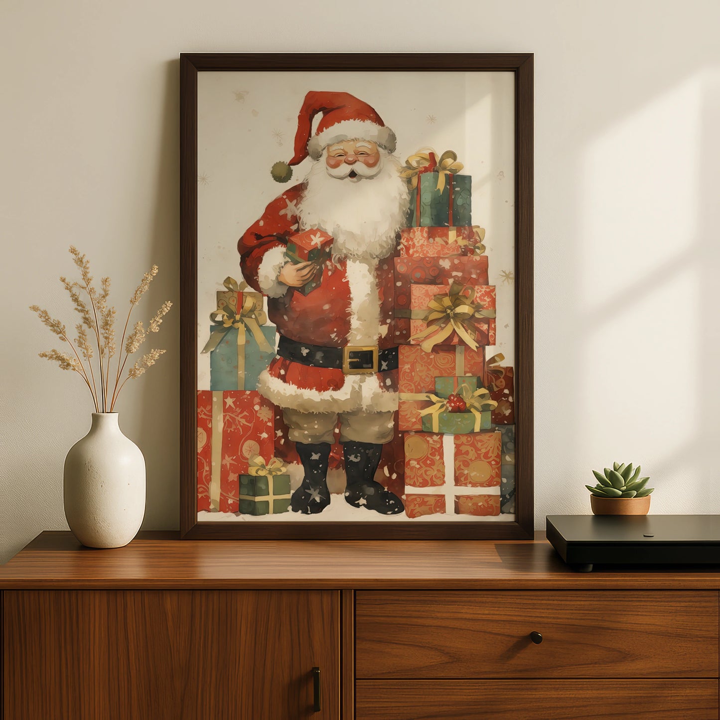 Santa Claus Christmas Poster, Vintage Father Christmas Wall Art, Festive Gifts Print