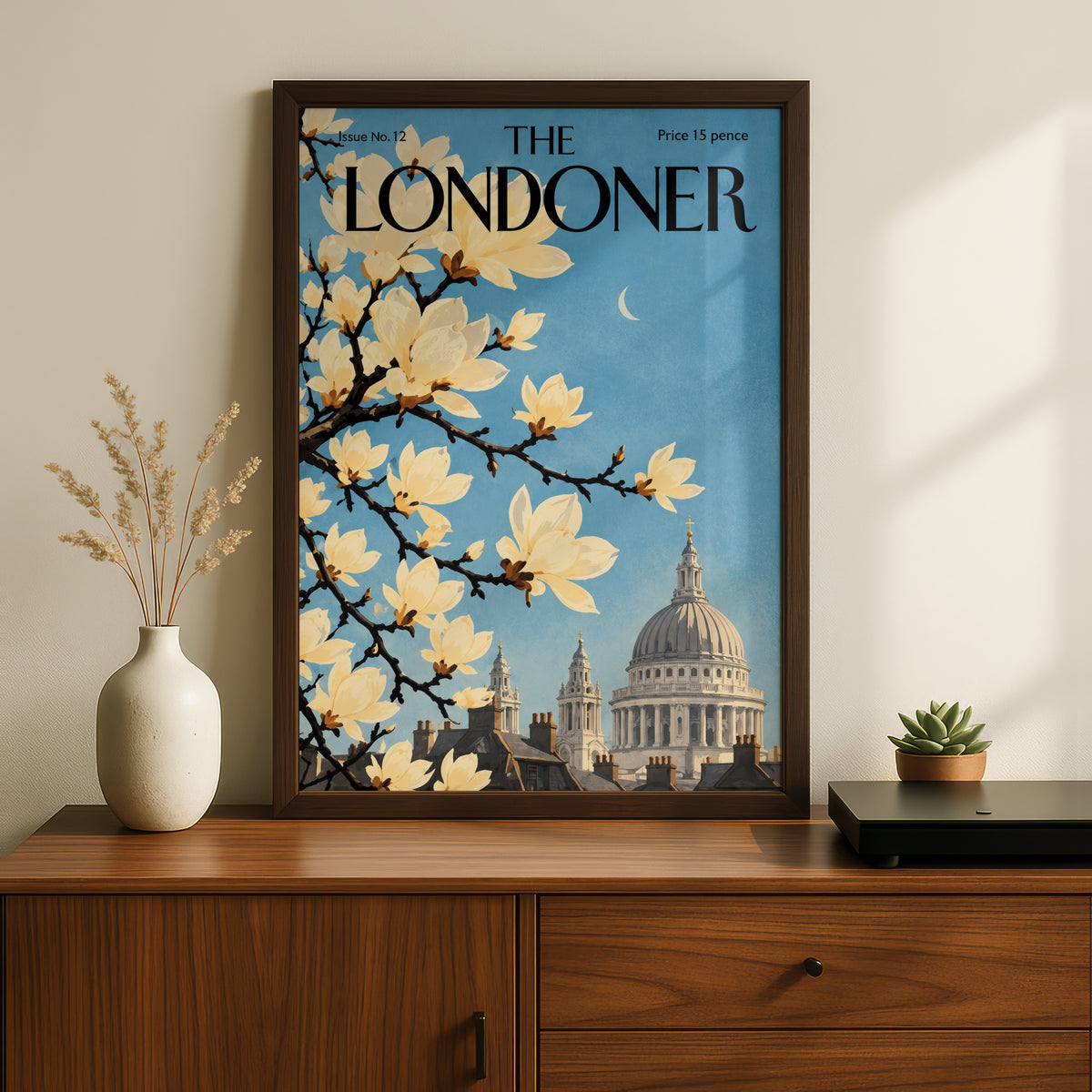 London Magnolia Blossom Poster, St Paul's Cathedral Wall Art, Vintage Magazine Cover Print