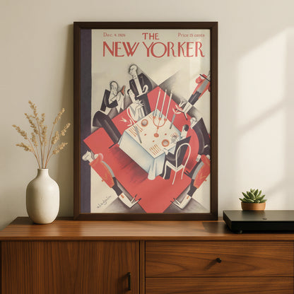 The New Yorker December 1926 Art Deco Dining Scene Vintage Cover Poster, Wall Art