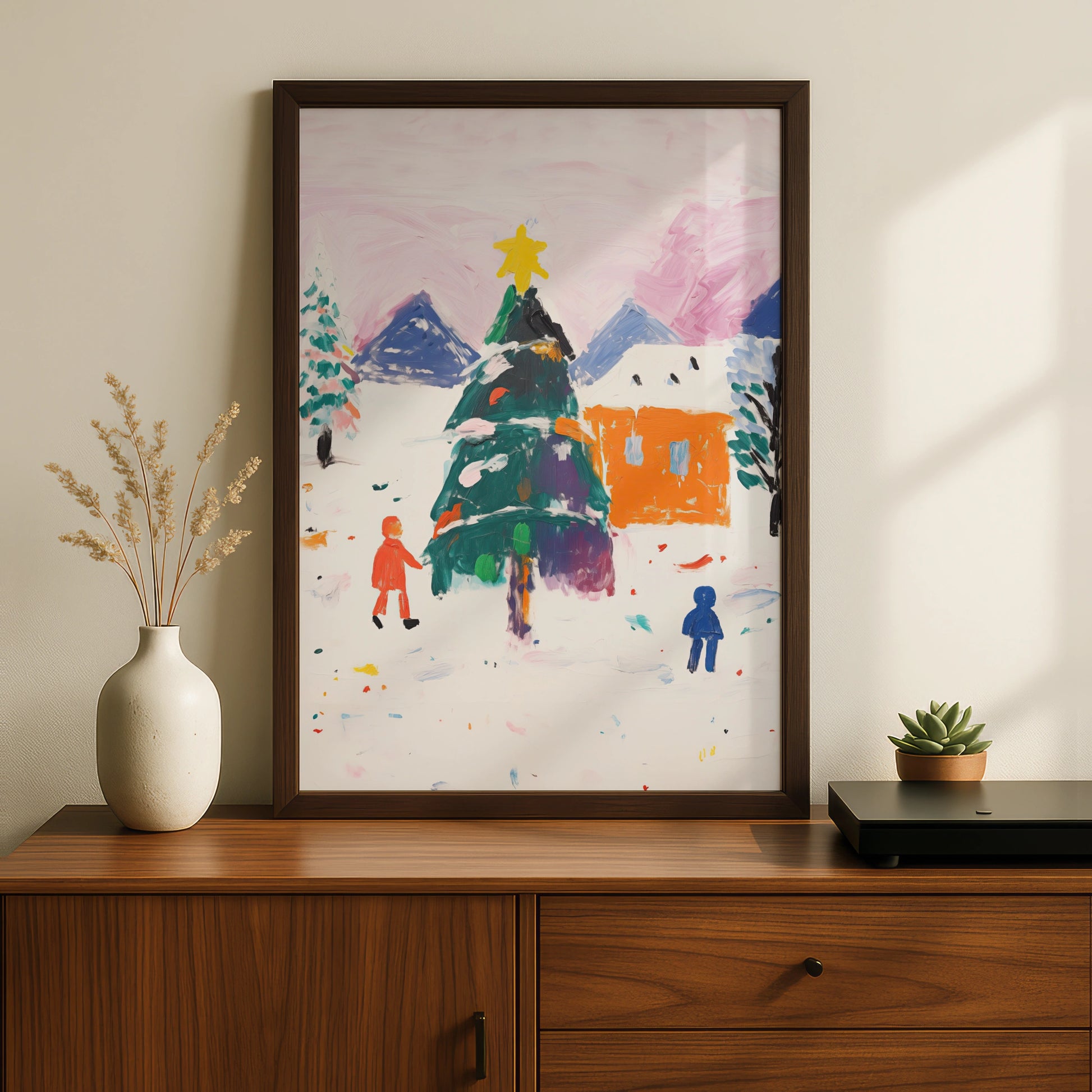 Christmas Tree Village Poster, Colourful Winter Scene, Festive Wall Art, Xmas Holiday Print