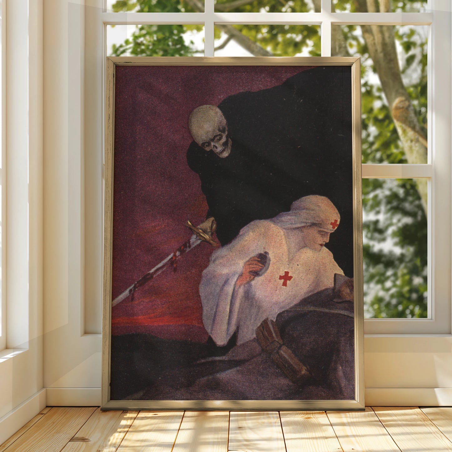 Halloween Skull Grim Reaper Poster, Vintage Horror Wall Art, Dark Gothic Print