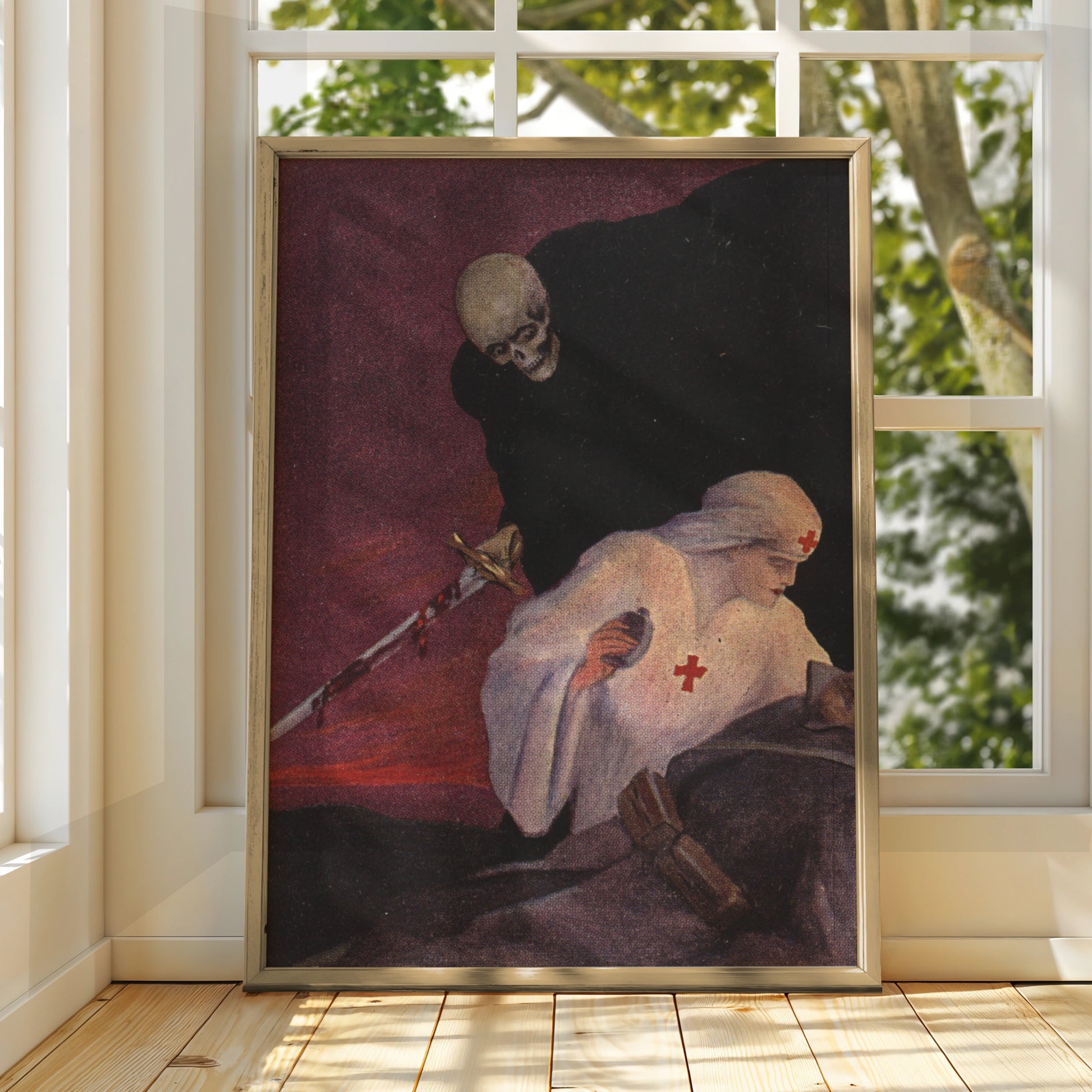 Halloween Skull Grim Reaper Poster, Vintage Horror Wall Art, Dark Gothic Print