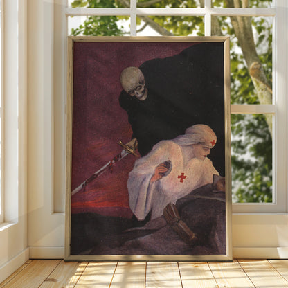 Halloween Skull Grim Reaper Poster, Vintage Horror Wall Art, Dark Gothic Print