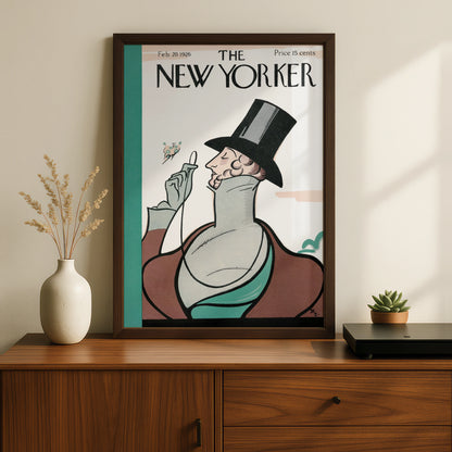 New Yorker Cover Feb 1926 Poster, Vintage Top Hat Dandy Art, Art Deco Wall Print