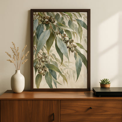 Eucalyptus Branch Print, Australian Botanical Wall Art, Gum Leaves Nature Poster