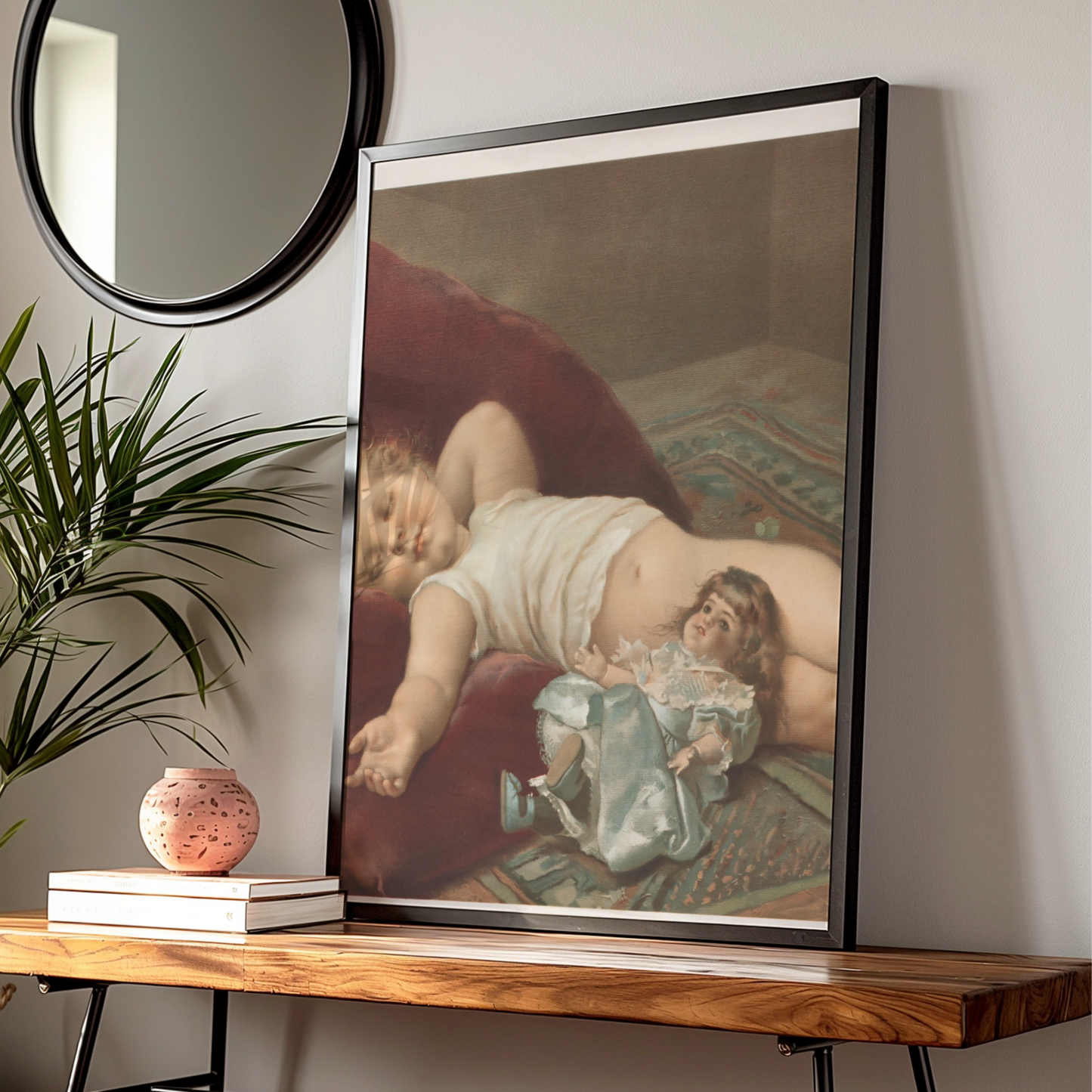 Sleeping Baby Victorian Art Print, Child With Doll Vintage Poster, Nursery Wall Art