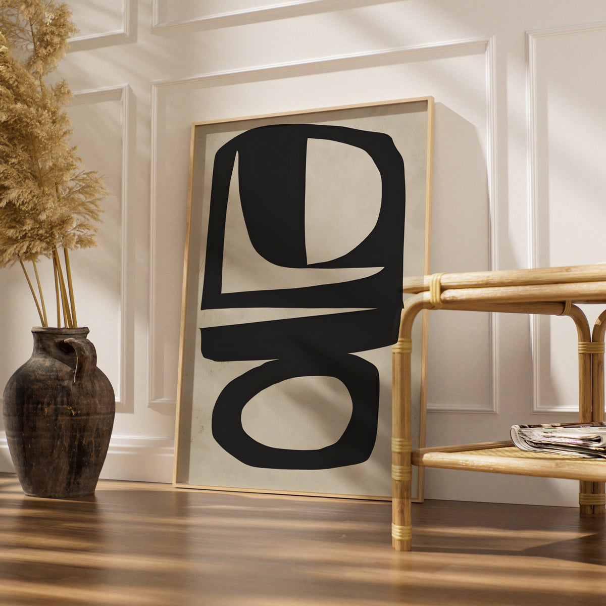 Abstract Monochrome Wall Art, Bold Black Shapes Print, Minimalist Neutral Poster, Modern Decor