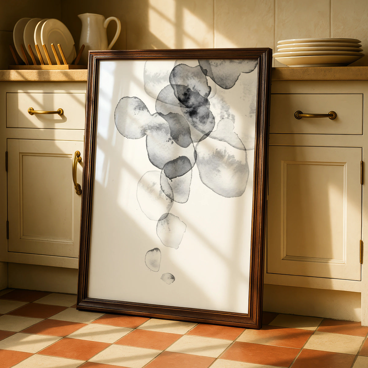 Abstract Watercolour Monochrome Wall Art, Black White Ink Blob Print, Minimalist Neutral Poster