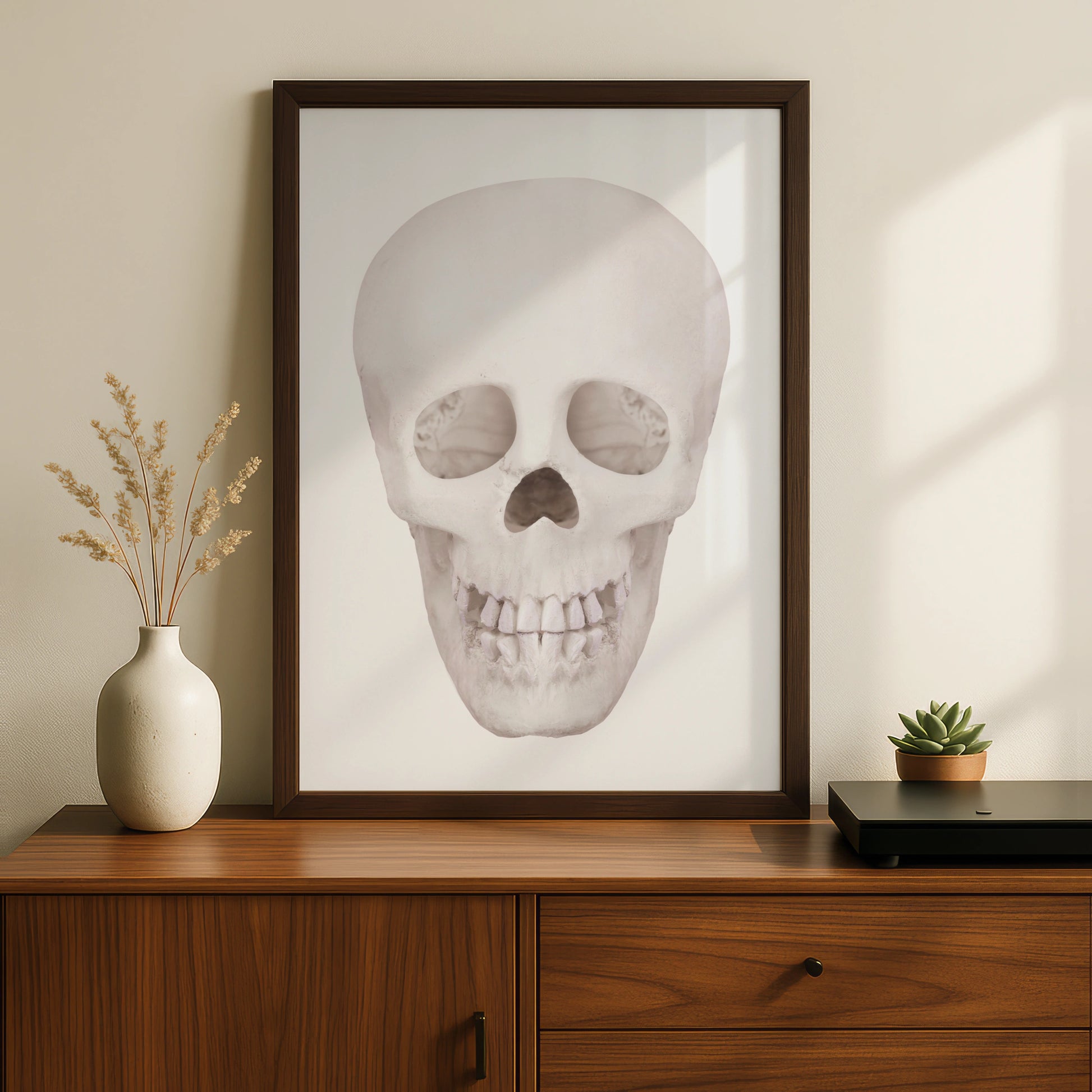 Halloween Skull Wall Art, Minimalist Skull Poster, Spooky White Skeleton Print, Gothic Decor