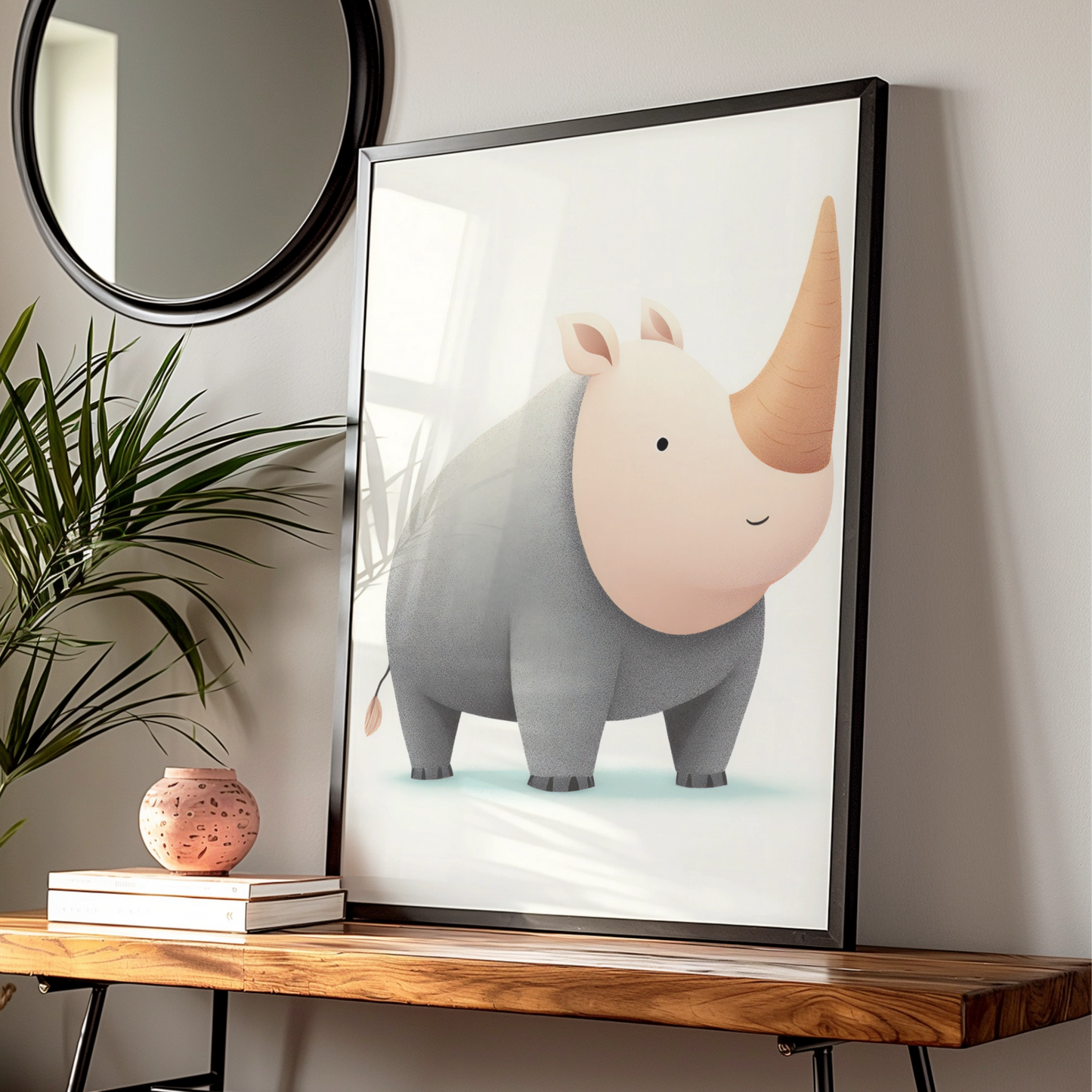 Cute Rhino Nursery Wall Art, Baby Rhinoceros Print, Children's Animal Poster, Kids Room Decor