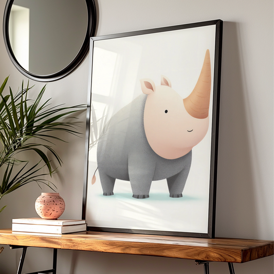 Cute Rhino Nursery Wall Art, Baby Rhinoceros Print, Children's Animal Poster, Kids Room Decor