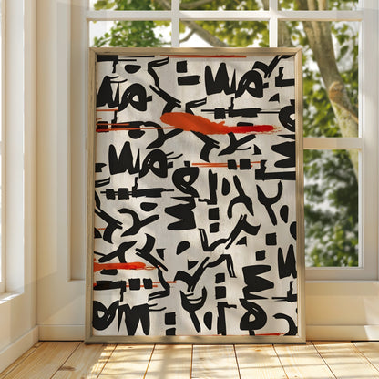 Abstract Graffiti Calligraphy Print, Black White Red Modern Wall Art Poster