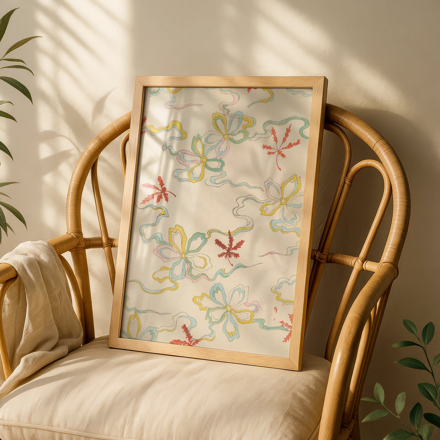 Vintage Japanese Maple Leaf Floral Print, Woodblock Wall Art, Japandi Poster – A5 White frame