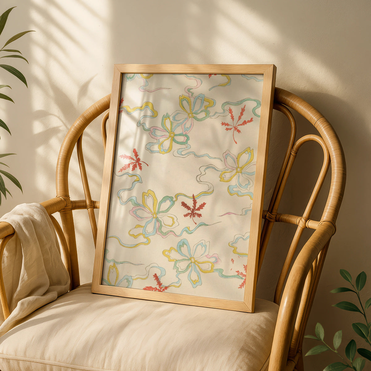 Vintage Japanese Maple Leaf Floral Print, Woodblock Wall Art, Japandi Poster – A5 White frame