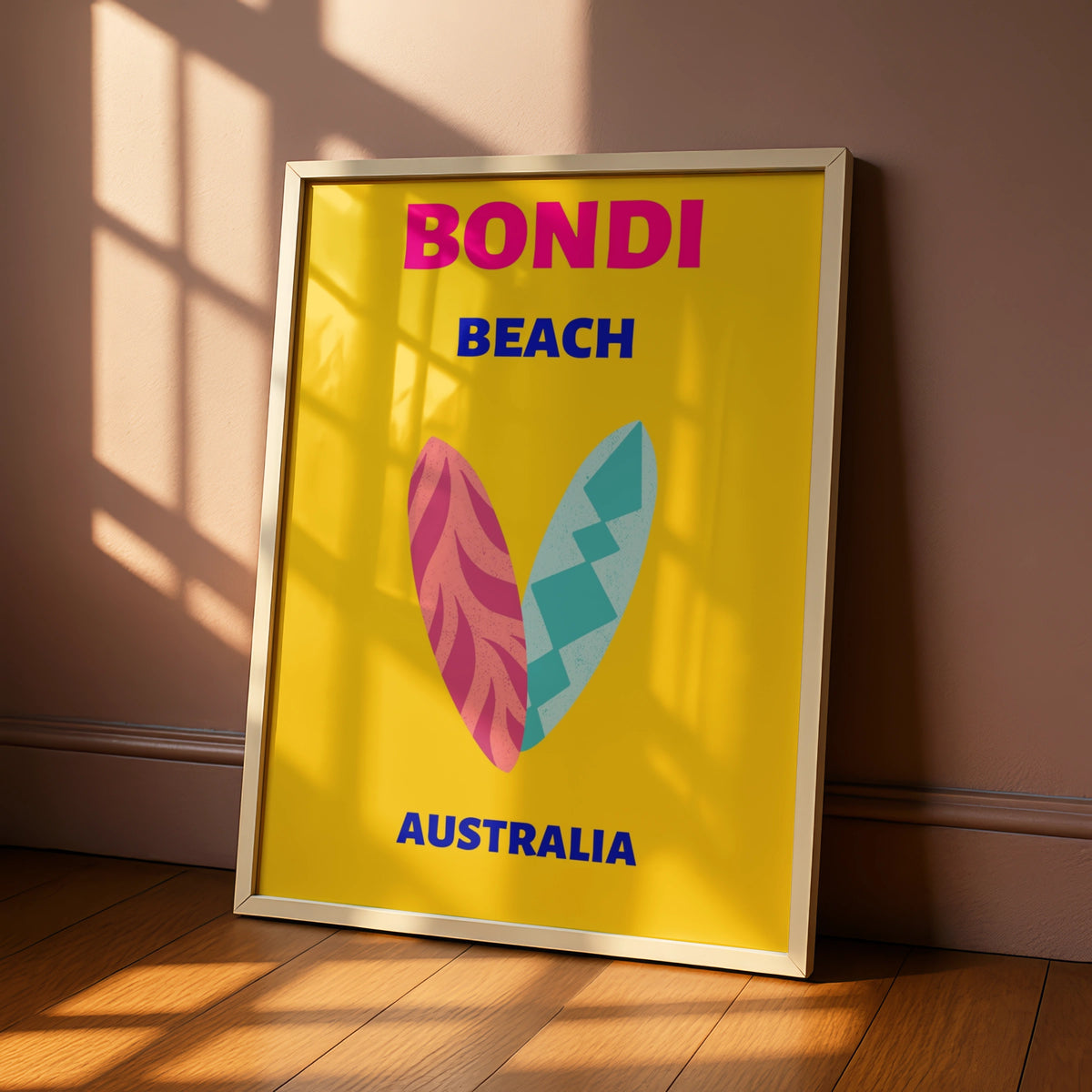 Bondi Beach Australia Travel Poster, Retro Surf Wall Art, Sydney Coastal Print