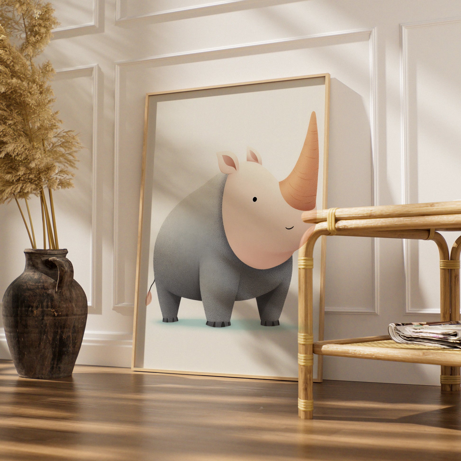 Cute Rhino Nursery Wall Art, Baby Rhinoceros Print, Children's Animal Poster, Kids Room Decor