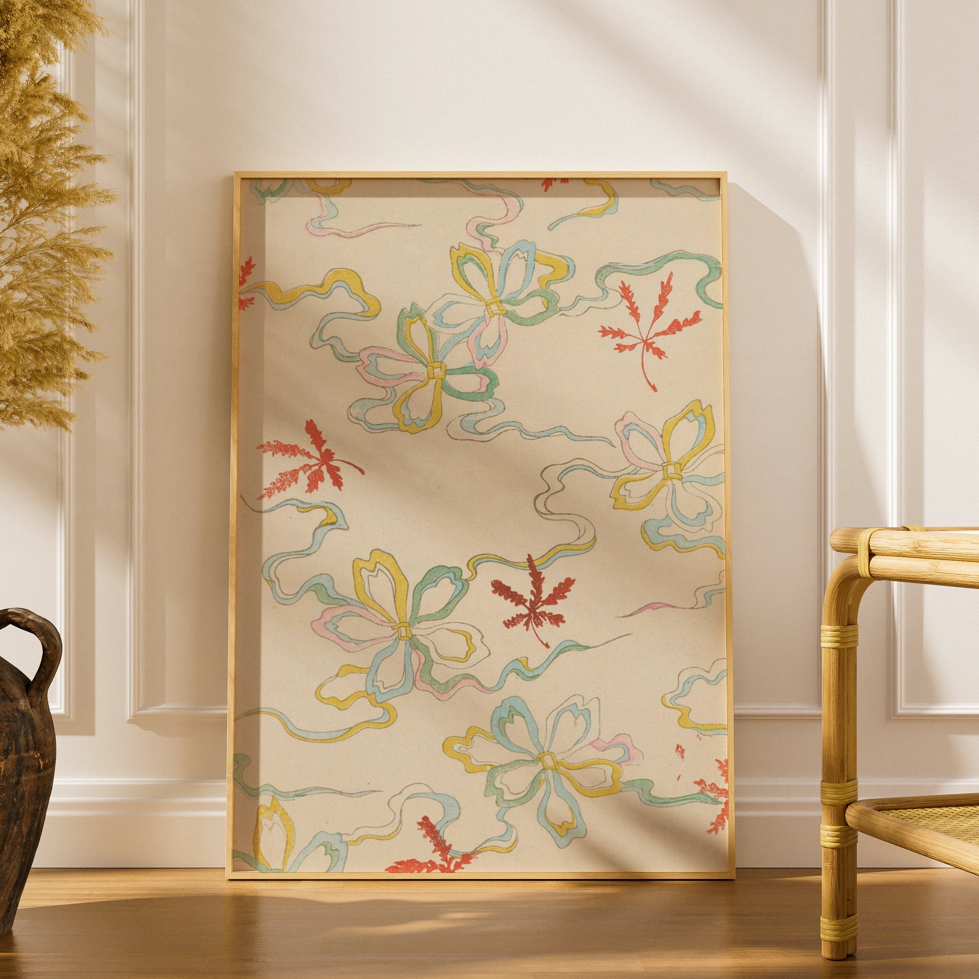 Vintage Japanese Maple Leaf Floral Print, Woodblock Wall Art, Japandi Poster – A5 print