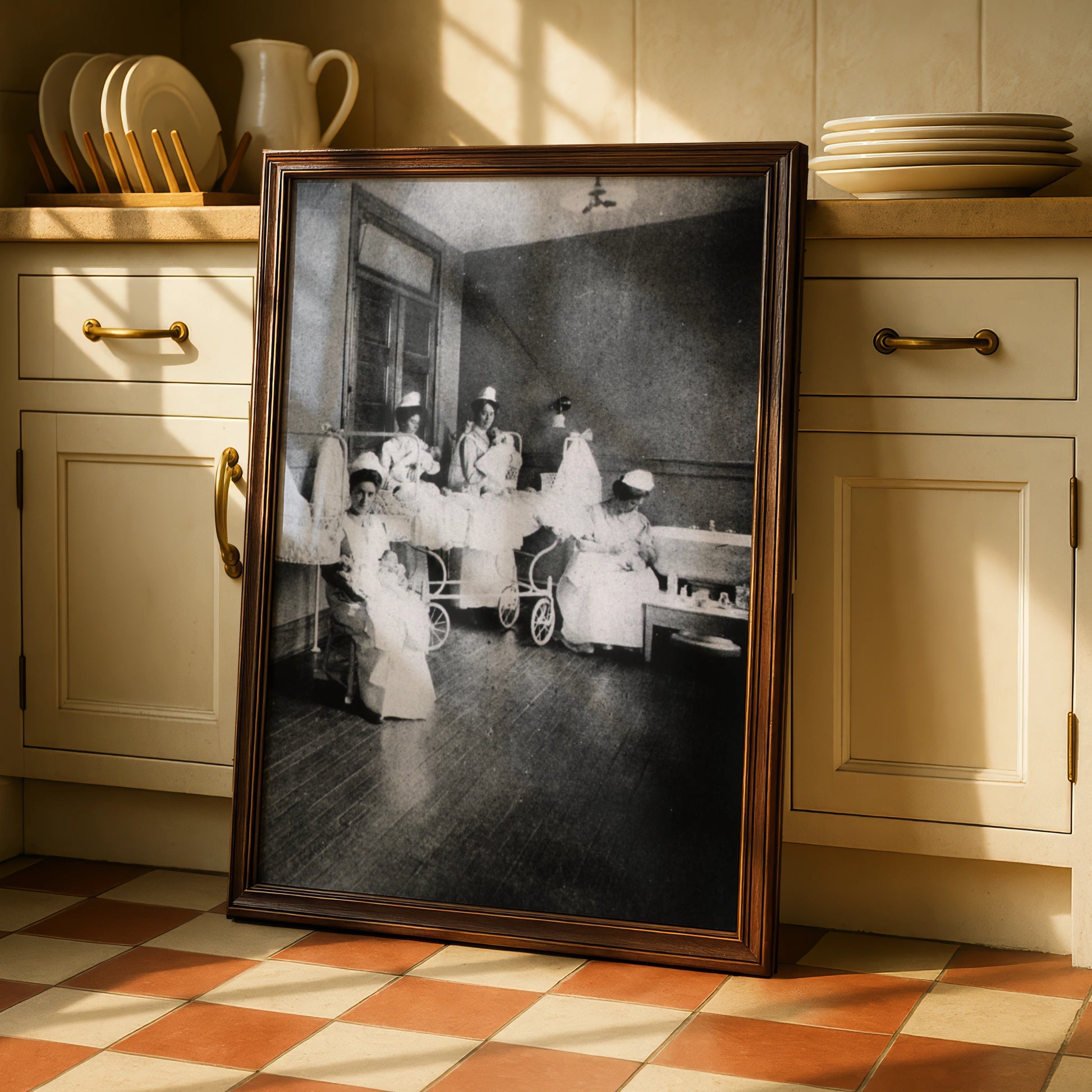 Vintage Nurses Nursery Ward Print, Victorian Hospital Black White Photography Poster