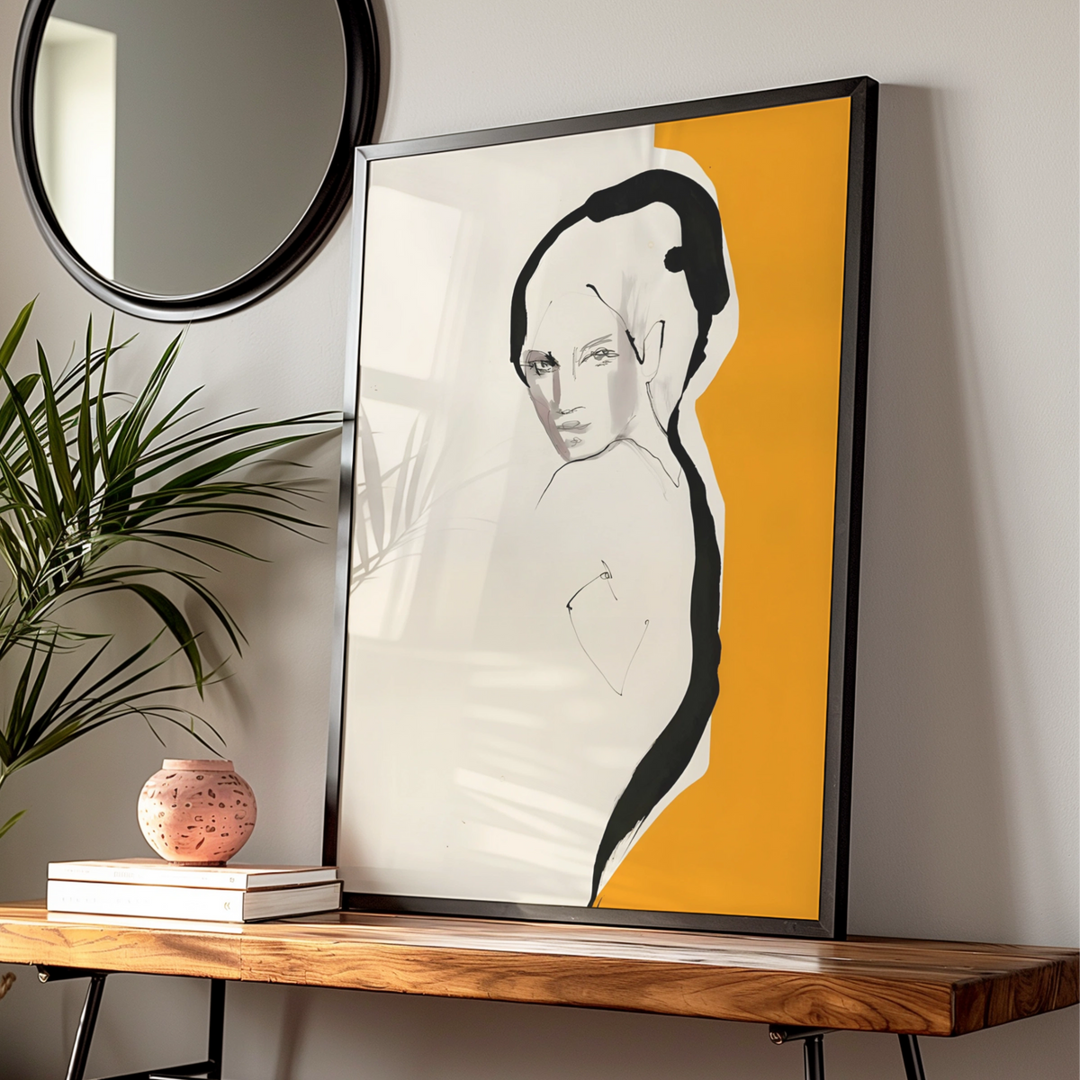 Female Figure Sketch Print, Modern Portrait Wall Art, Black Line Drawing, Contemporary Poster