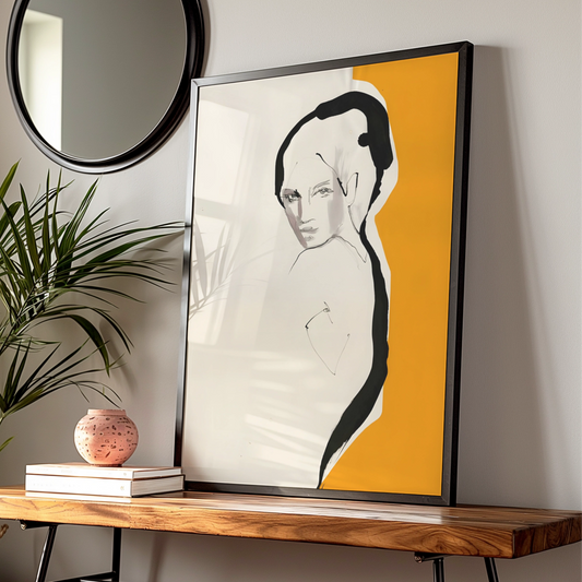 Female Figure Sketch Print, Modern Portrait Wall Art, Black Line Drawing, Contemporary Poster