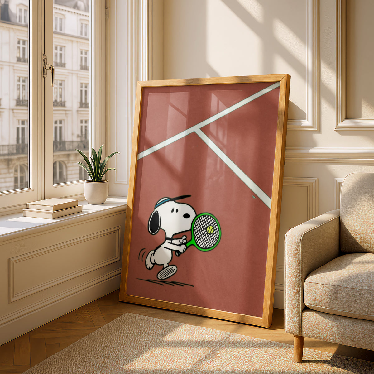 Tennis Poster, Cartoon Dog Wall Art, Terracotta Clay Court Art Print