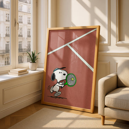 Tennis Poster, Cartoon Dog Wall Art, Terracotta Clay Court Art Print
