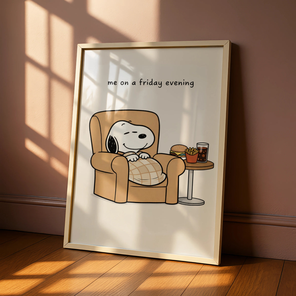 Relaxing Dog Cartoon Poster, Funny Friday Night Wall Art, Quirky Print for Living Room
