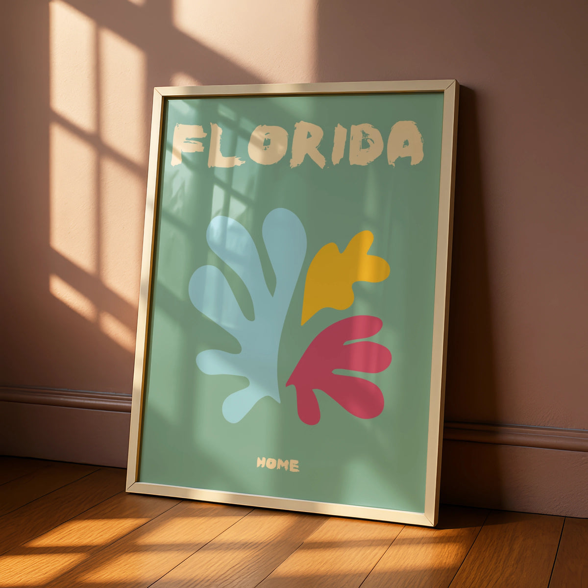Florida Travel Poster, Retro Wall Art, Colourful Abstract Coral Print, USA Home Decor