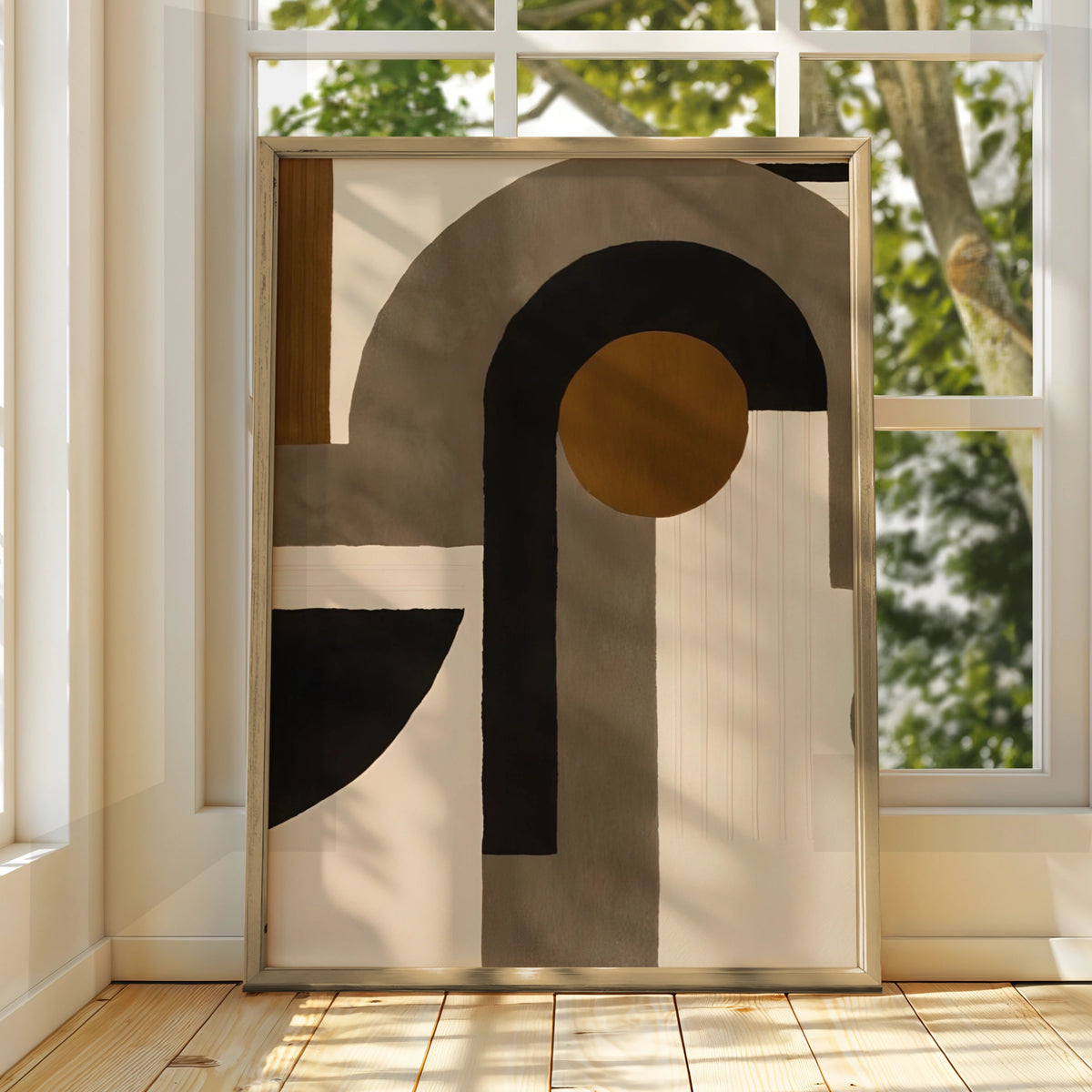 Abstract Arch Geometric Print, Modern Monochrome Wall Art, Neutral Minimalist Poster, Contemporary