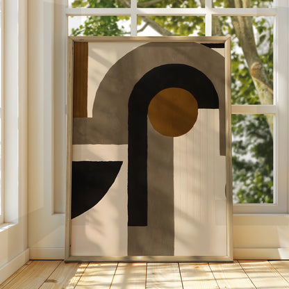 Abstract Arch Geometric Print, Modern Monochrome Wall Art, Neutral Minimalist Poster, Contemporary