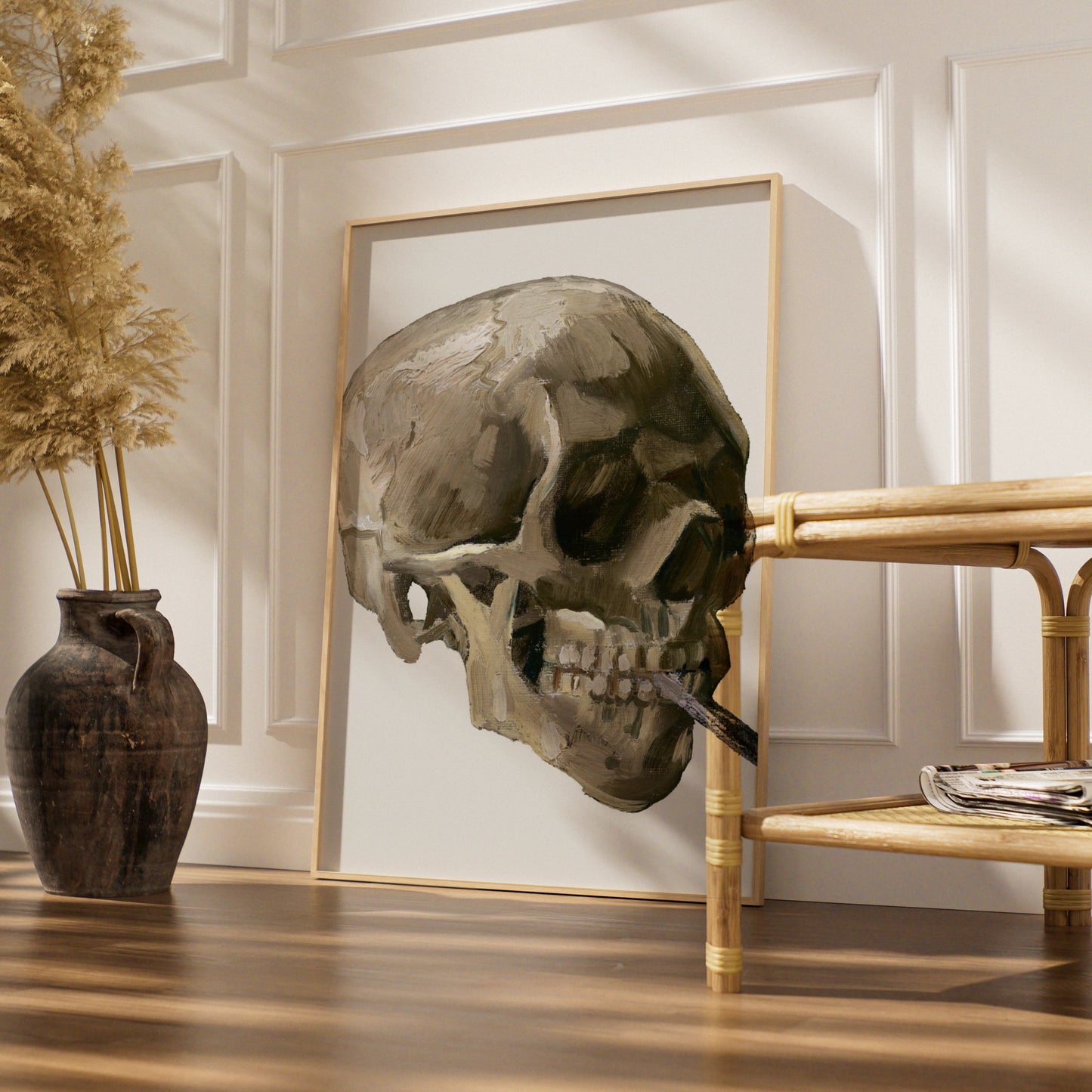 Skull With Cigarette Halloween Art Print, Van Gogh Skull Poster, Gothic Wall Art