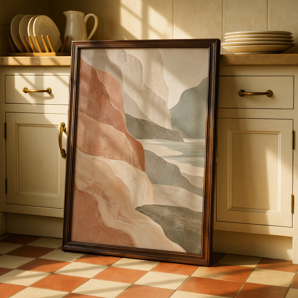 Australian Coastal Cliffs Print, Abstract Landscape Wall Art, Terracotta Sage Neutral Poster