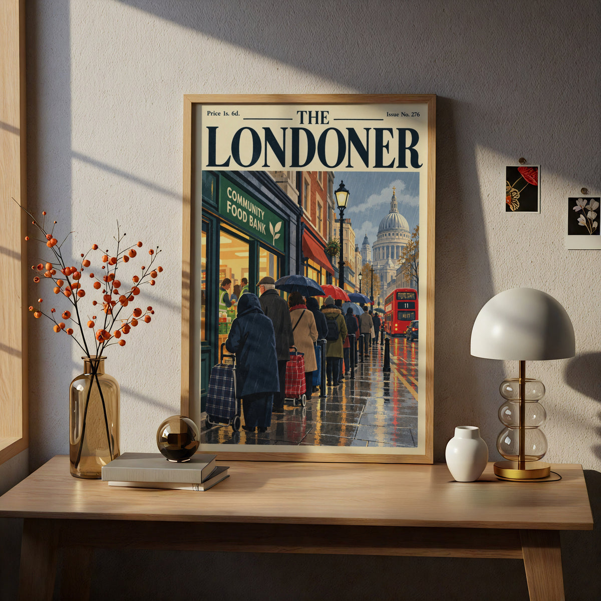 The Londoner Vintage Magazine Cover Poster, London Rainy Street Wall Art, St Paul's Cathedral Print