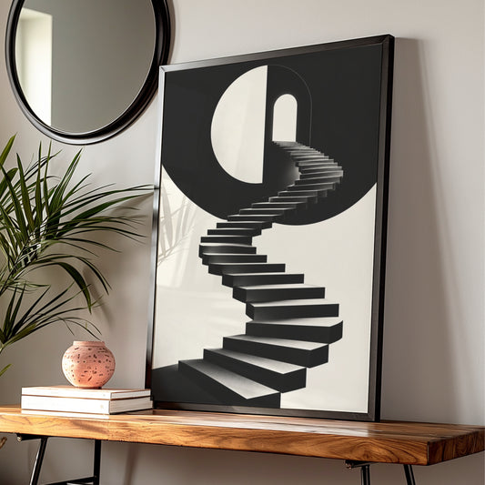 Spiral Staircase Monochrome Wall Art, Black and White Poster, Minimalist Print, Modern Decor