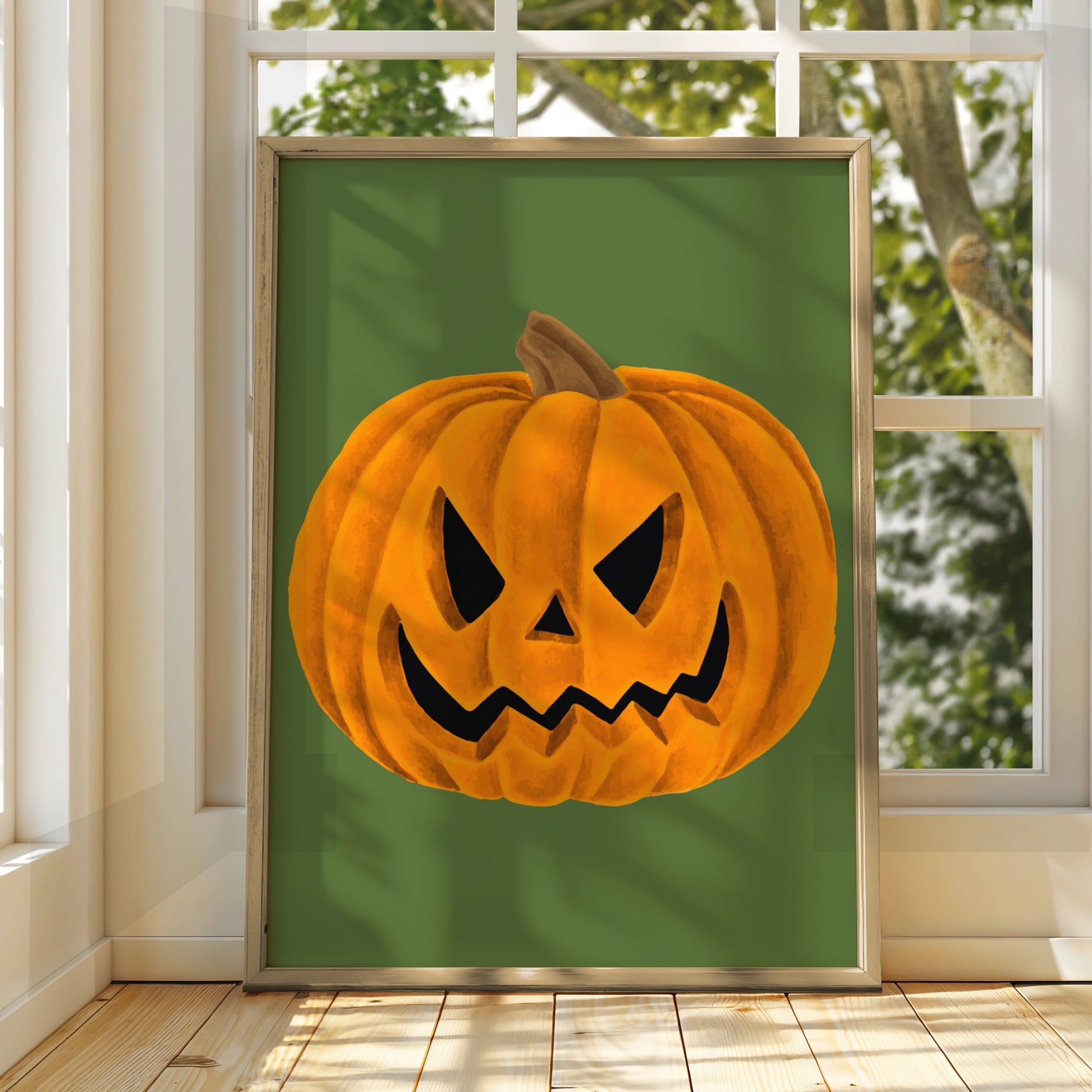 Halloween Pumpkin Wall Art, Jack O Lantern Poster, Spooky Orange Decor Print