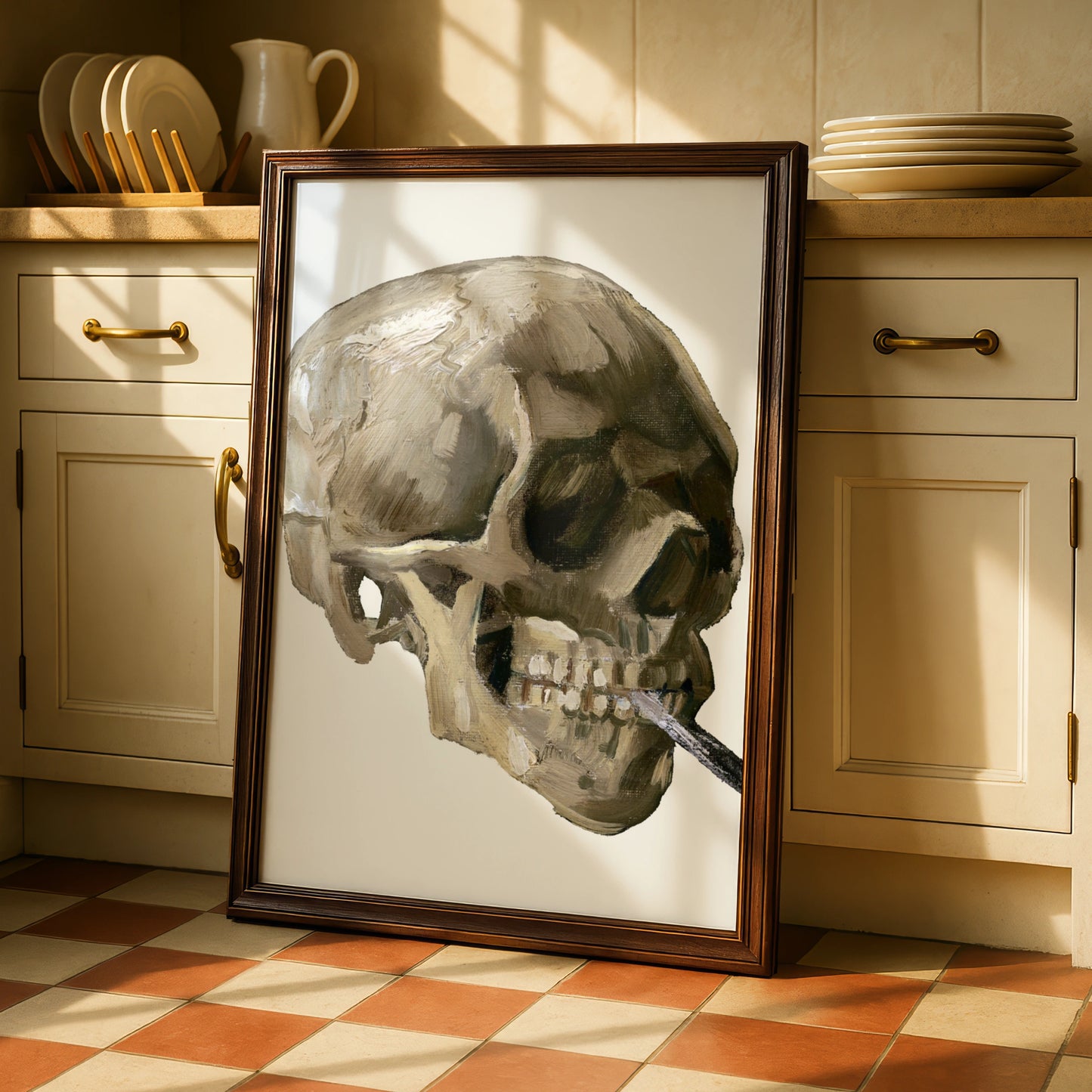 Skull With Cigarette Halloween Art Print, Van Gogh Skull Poster, Gothic Wall Art