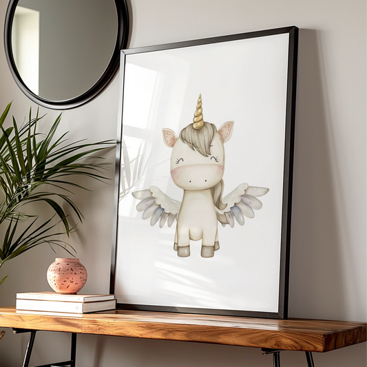 Unicorn Nursery Wall Art, Cute Pegasus Poster, Girls Bedroom Print, Boho Baby Decor
