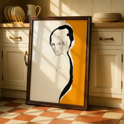 Female Figure Sketch Print, Modern Portrait Wall Art, Black Line Drawing, Contemporary Poster