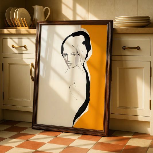 Female Figure Sketch Print, Modern Portrait Wall Art, Black Line Drawing, Contemporary Poster
