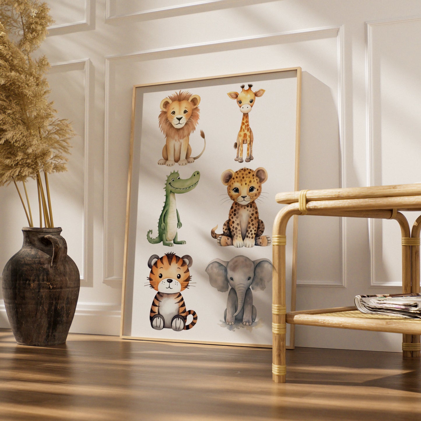 Safari Nursery Wall Art, Cute Baby Animals Poster, Lion Elephant Giraffe Tiger Kids Room Print